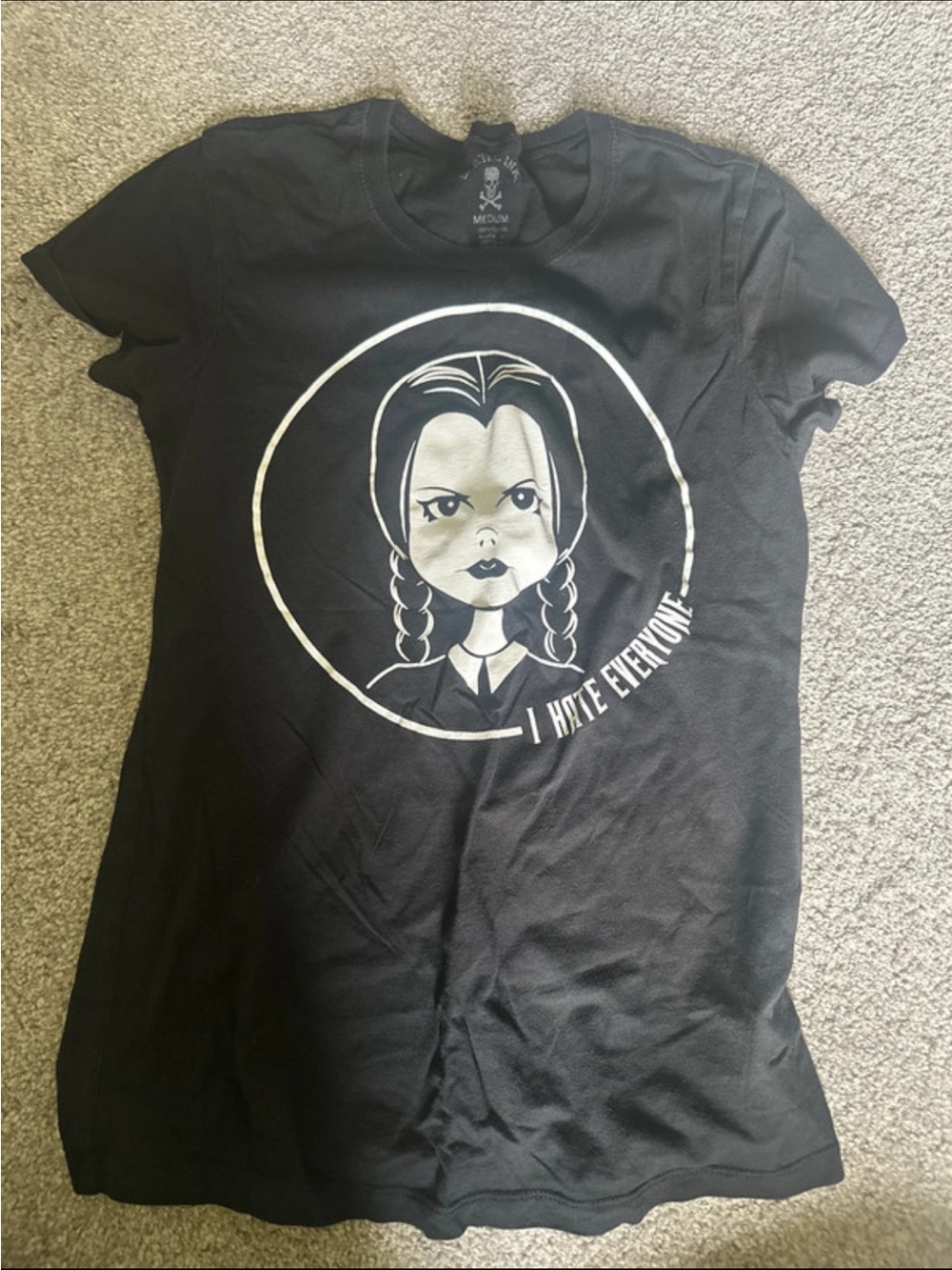 Women's Black Short-Sleeve Graphic Tee with Gothic Character